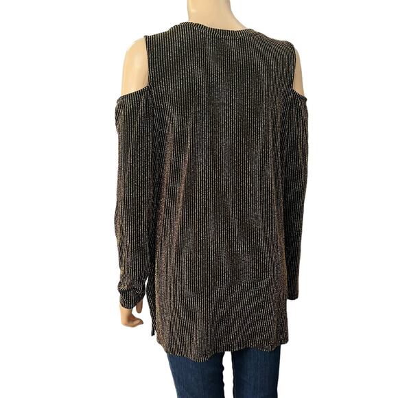 Michael Kors Shimmer Metallic Tunic Top 0X Cold Shoulder Long Sleeve Party Glam - Picture 3 of 6